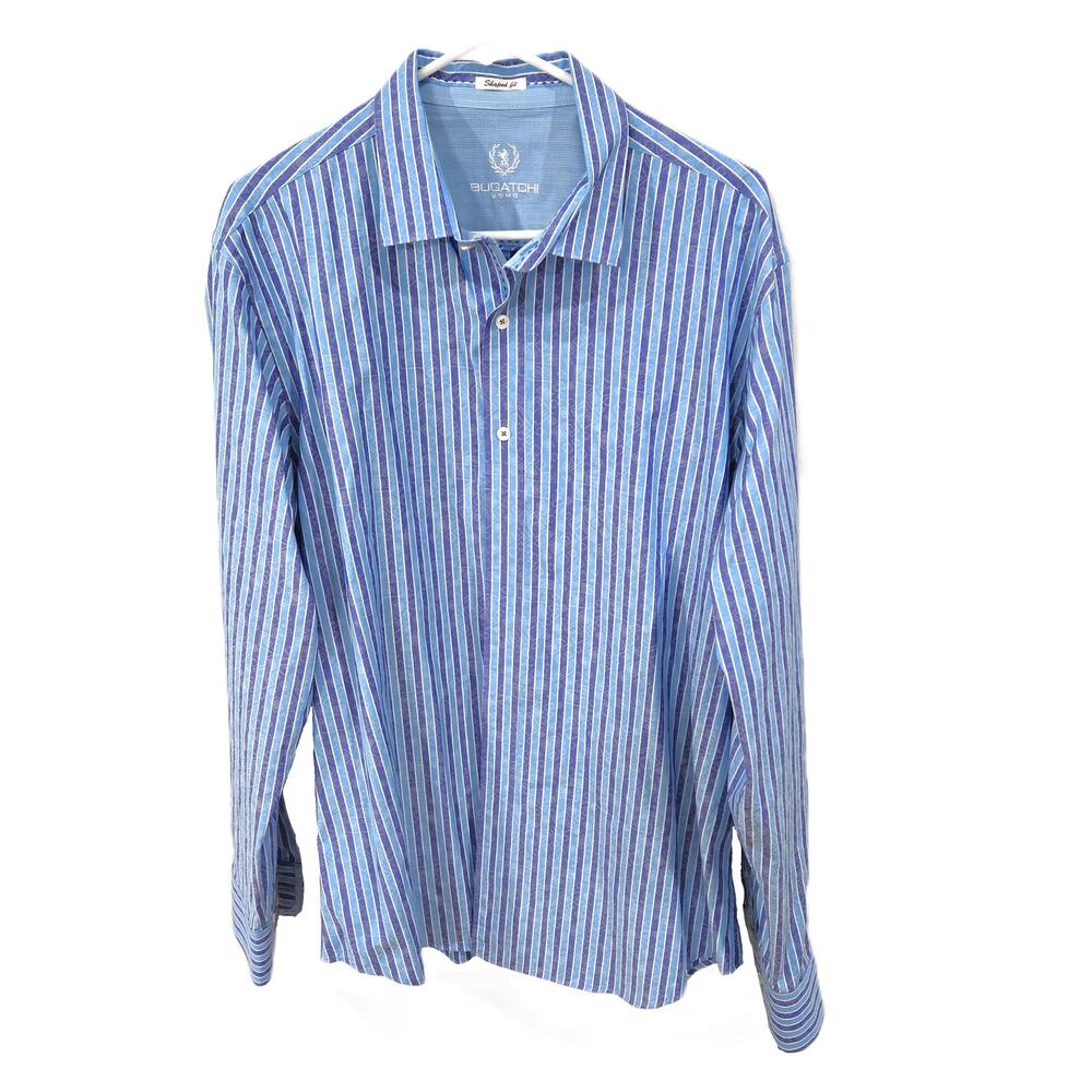 Bugatchi Uomo Sz XL Mens Blue Striped Button Up Long Sleeve Shirt